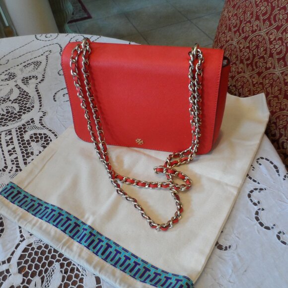 Tory Burch Robinson Red Saffiano Leather Convertible Shoulder